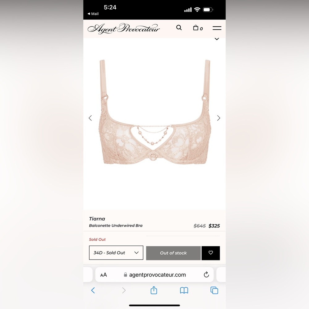 Agent Provocateur Tiarna
Balconette Underwired Bra 34D